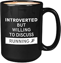 Runner coffee mug - introverted but willing to discuss running - stuffers runners triathlete running marathon sport funny...