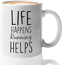 Bubble hugs runner coffee mug - life happens running helps - running run sport gym fitness workout weight for women men fr...