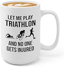 Flairy land triathlon coffee mug 15oz white - play trithlon - runner marathon athlete cycling swimming male female medal r...