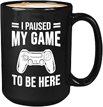 Gamer coffee mug 15oz black - i paused my game to be here - funny gamer playing video games console gamers shooting multip...